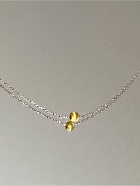 Sterling Silver Two-Tone Necklace with Gold Bead